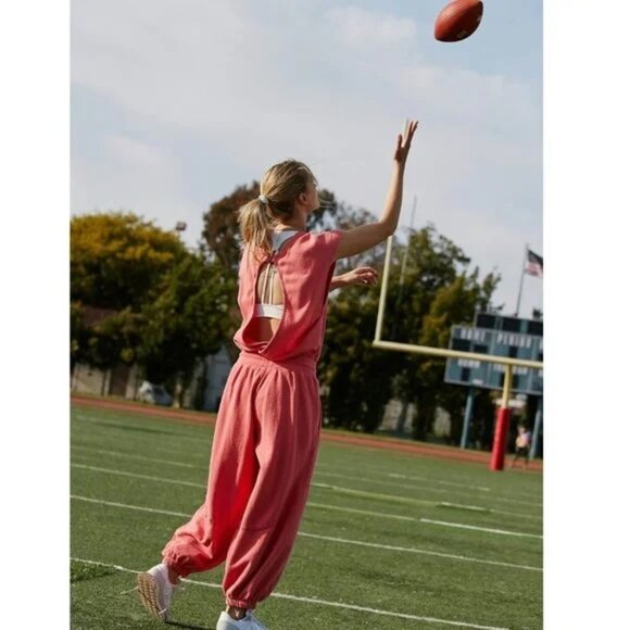 Free People Movement Throw and Go Onesie Sweatshirt Jumpsuit Salmon Sz L - Picture 3 of 16